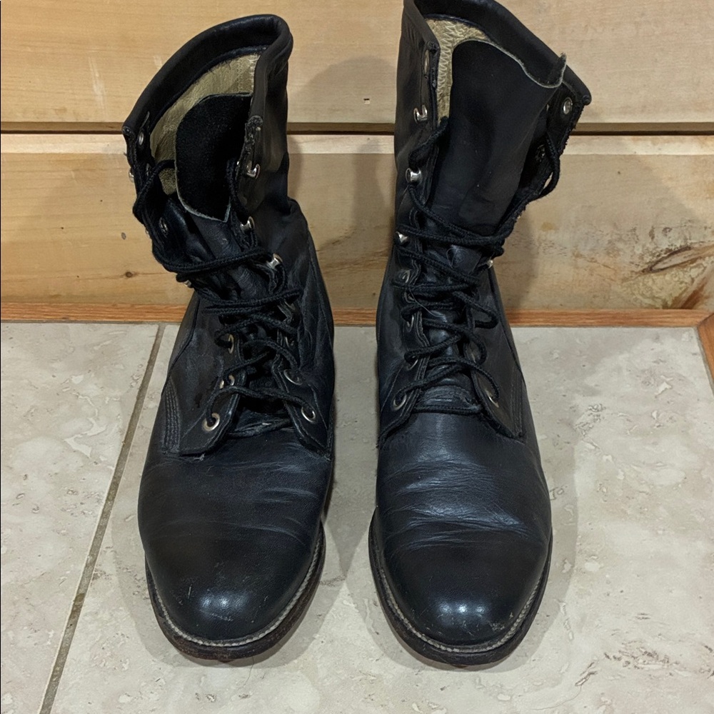 Justin Boots Black Leather Lace-Up Work Boots